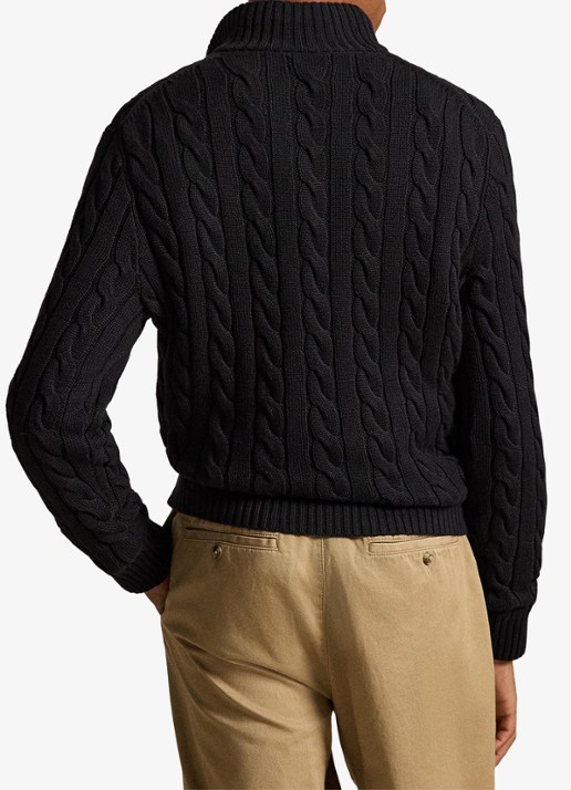 Ralph Lauren Kabelgebreide trui met halve rits - achterkant 5 polo black / zwart