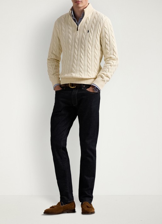 Ralph Lauren Kabelgebreide trui met halve rits - voorkant 2 andover cream / creme