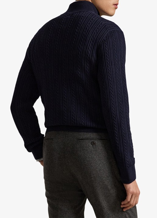 Ralph Lauren Kabelgebreide trui met halve rits - achterkant 3 blauw