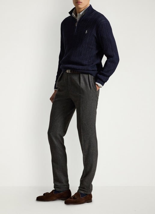 Ralph Lauren Kabelgebreide trui met halve rits - detail 4 blauw