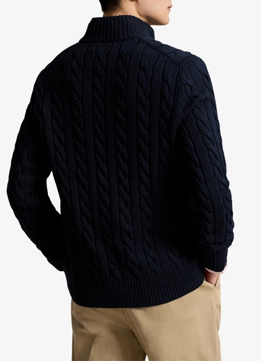 Ralph Lauren Kabelgebreide trui met halve rits - achterkant hunter navy / donkerblauw