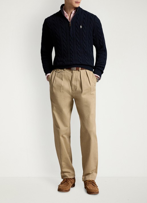 Ralph Lauren Kabelgebreide trui met halve rits - detail 4 hunter navy / donkerblauw