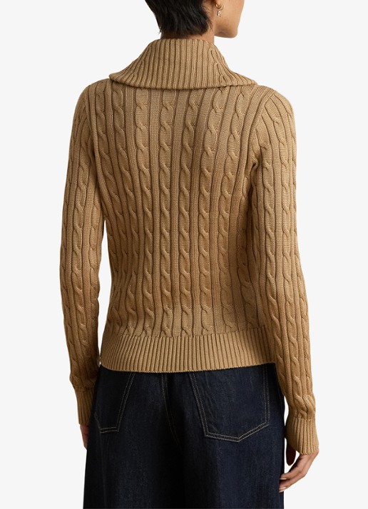 Ralph Lauren Kabelgebreide trui met kraag - achterkant lauren camel / beige