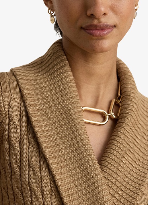 Ralph Lauren Kabelgebreide trui met kraag - detail 3 lauren camel / beige