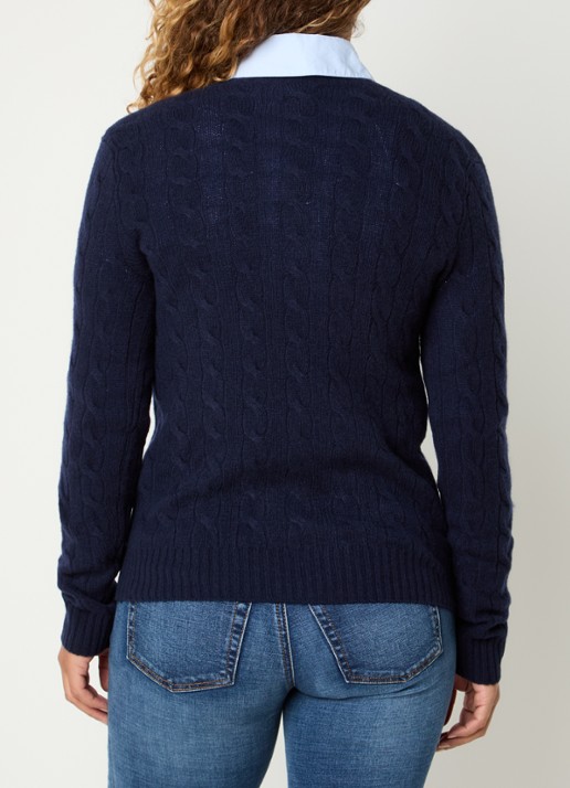 Ralph Lauren Kabelgebreide trui met logo borduring - achterkant donkerblauw