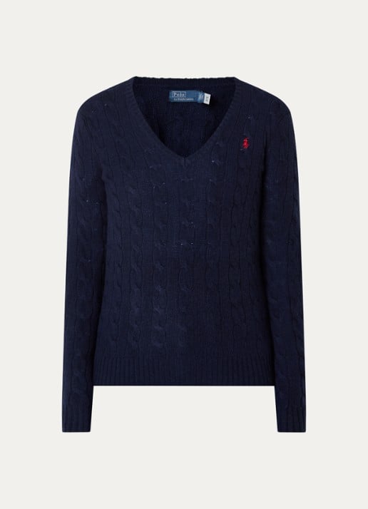 Ralph Lauren Kabelgebreide trui met logo borduring - voorkant 2 donkerblauw
