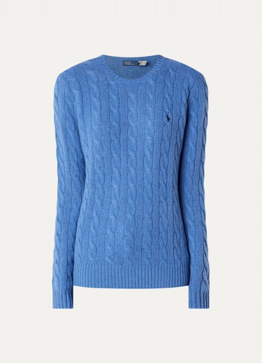 Ralph Lauren Kabelgebreide trui met logo - voorkant kobaltblauw