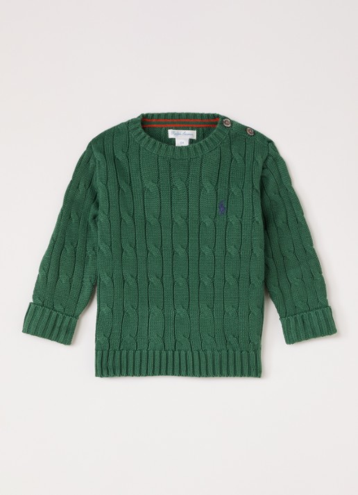 Ralph Lauren Kabelgebreide trui met logo - voorkant 2 groen
