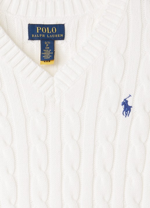 Ralph Lauren Kabelgebreide trui met logoborduring - detail wit