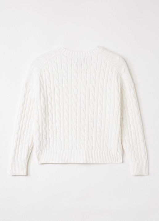 Ralph Lauren Kabelgebreide trui met logoborduring - voorkant 3 wit
