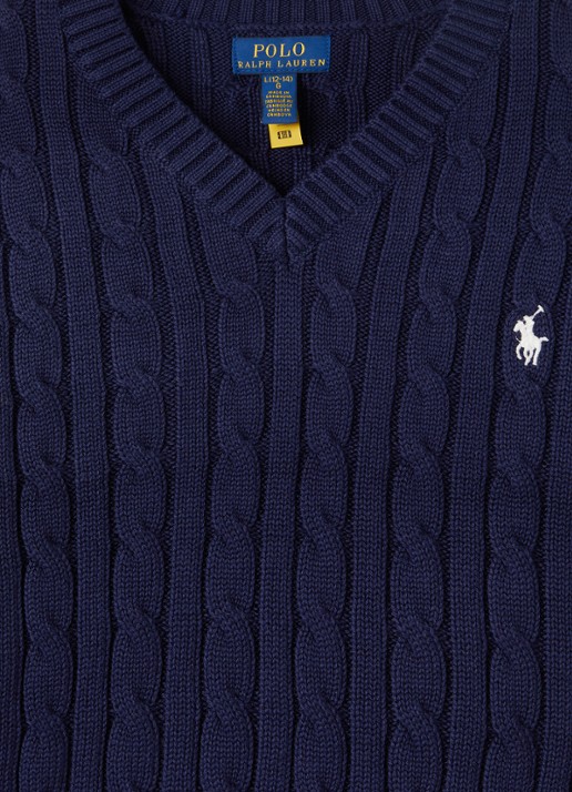 Ralph Lauren Kabelgebreide trui met logoborduring - detail donkerblauw