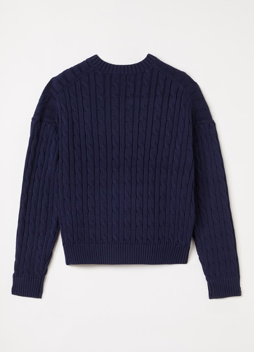 Ralph Lauren Kabelgebreide trui met logoborduring - voorkant 3 donkerblauw