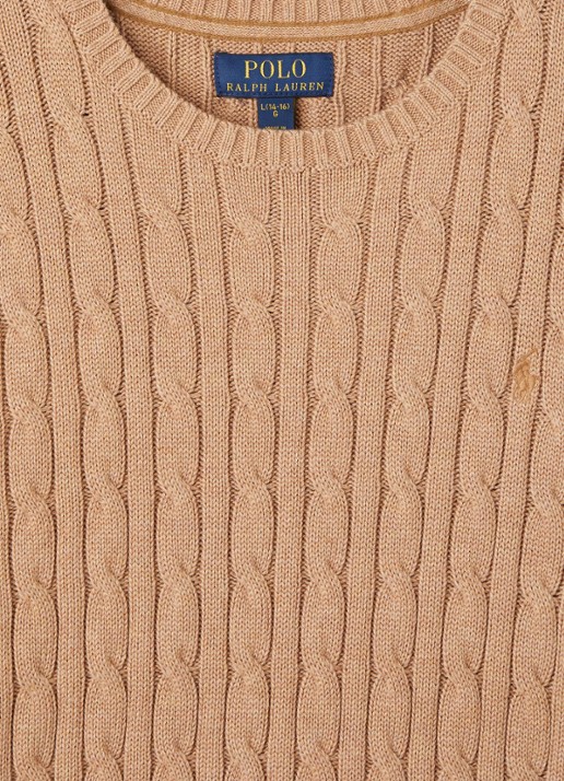 Ralph Lauren Kabelgebreide trui met logoborduring - detail camel