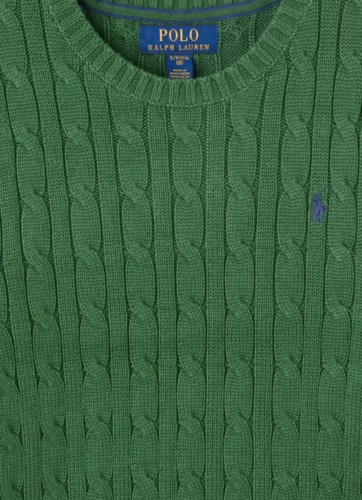 Ralph Lauren Kabelgebreide trui met logoborduring - detail donkergroen