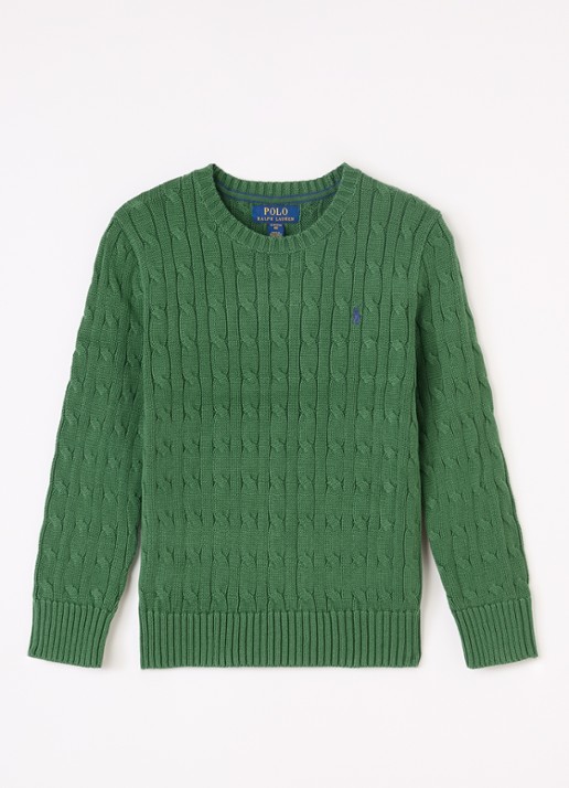 Ralph Lauren Kabelgebreide trui met logoborduring - voorkant 2 donkergroen