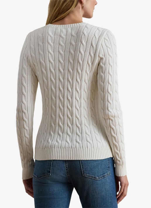 Ralph Lauren Kabelgebreide trui met logoborduring - achterkant 5 mascarpone cream / beige