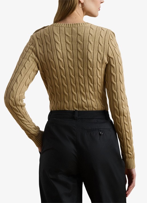 Ralph Lauren Kabelgebreide trui met logoborduring - achterkant 5 birch tan / beige