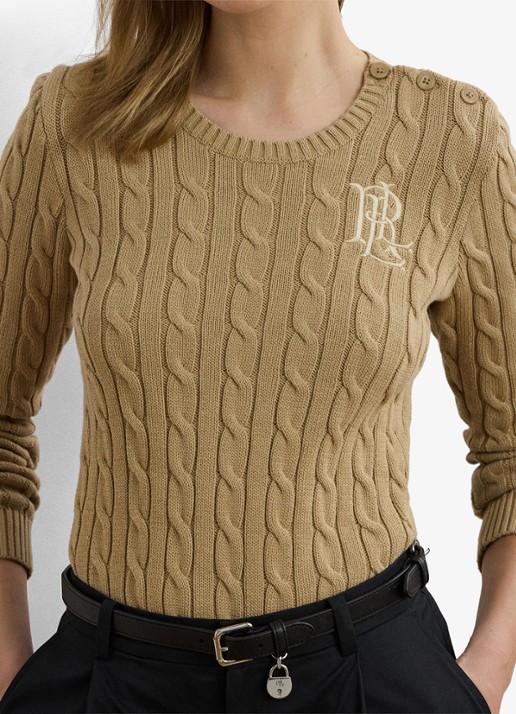 Ralph Lauren Kabelgebreide trui met logoborduring - detail 2 birch tan / beige