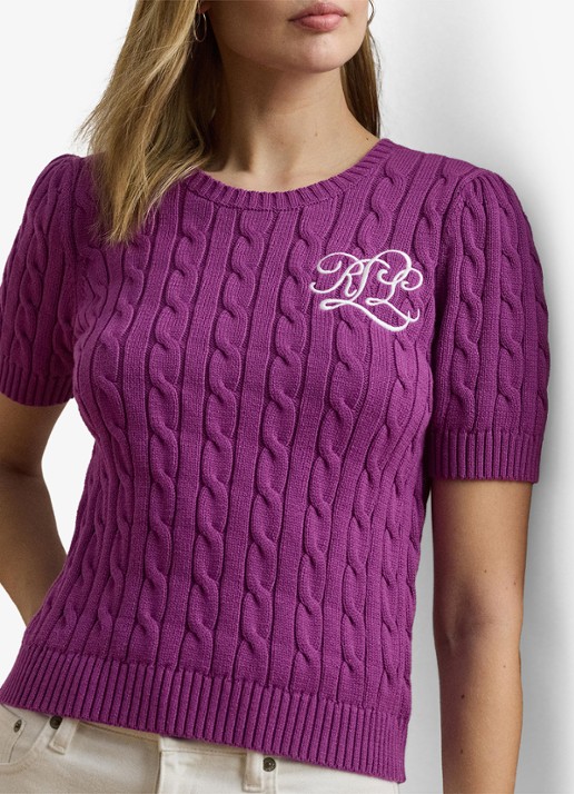 Ralph Lauren Kabelgebreide trui met logoborduring - detail 3 paars