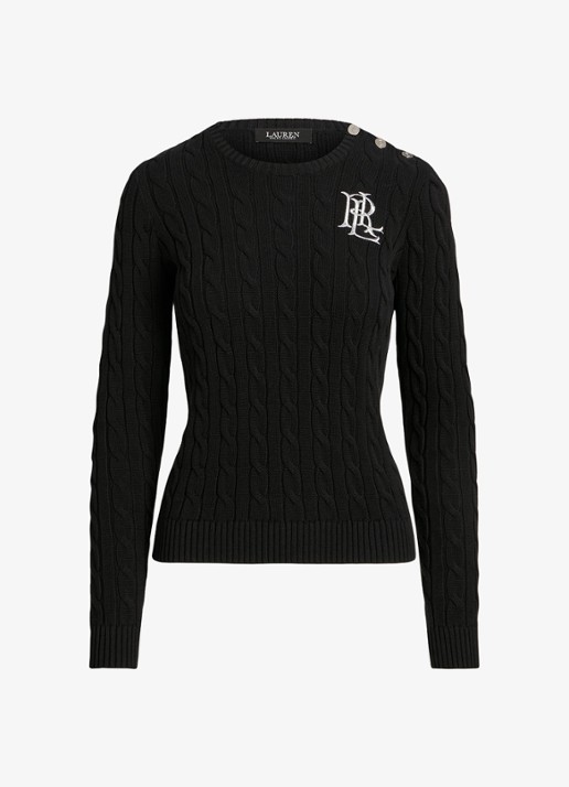 Ralph Lauren Kabelgebreide trui met logoborduring - voorkant 5 zwart