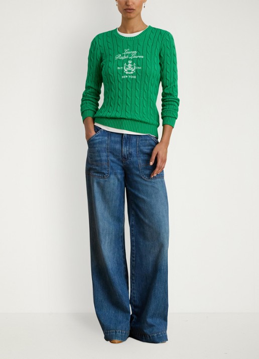 Ralph Lauren Kabelgebreide trui met logoborduring - voorkant 4 groen