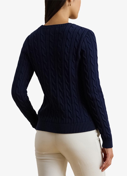 Ralph Lauren Kabelgebreide trui met logoborduring - achterkant 3 donkerblauw