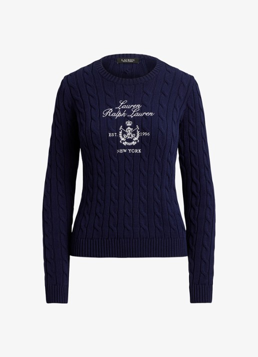 Ralph Lauren Kabelgebreide trui met logoborduring - voorkant donkerblauw