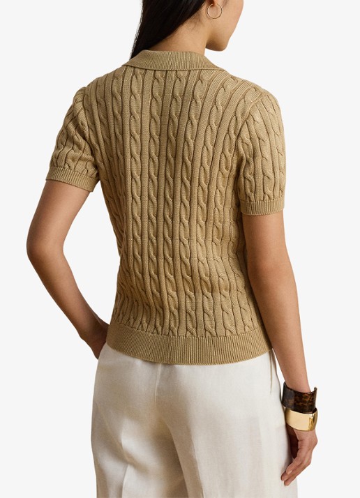 Ralph Lauren Kabelgebreide trui met logoborduring - achterkant birch tan / beige