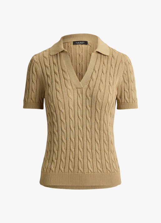 Ralph Lauren Kabelgebreide trui met logoborduring - voorkant 2 birch tan / beige