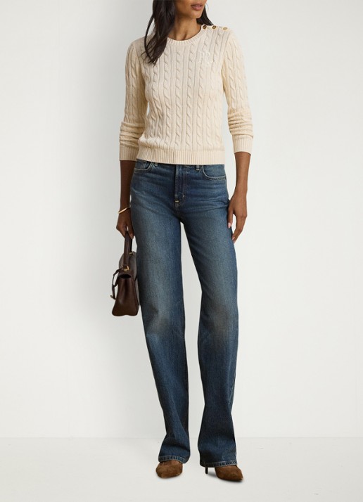 Ralph Lauren Kabelgebreide trui met logoborduring - voorkant 4 mascarpone crème / crème