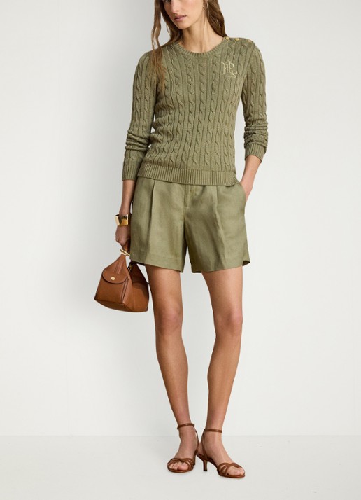 Ralph Lauren Kabelgebreide trui met logoborduring - voorkant 5 light agave / groen