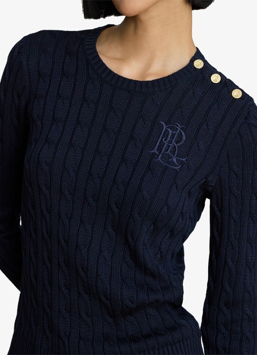 Ralph Lauren Kabelgebreide trui met logoborduring - detail 3 lauren navy / blauw