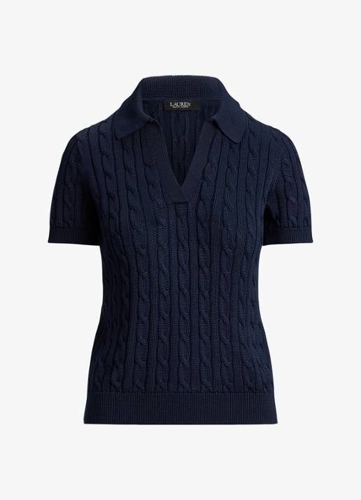 Ralph Lauren Kabelgebreide trui met logoborduring - voorkant 3 lauren navy / blauw