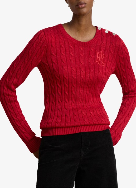Ralph Lauren Kabelgebreide trui met logoborduring - detail ralph red / rood