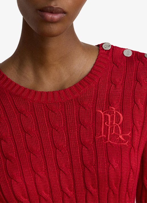 Ralph Lauren Kabelgebreide trui met logoborduring - detail 2 ralph red / rood