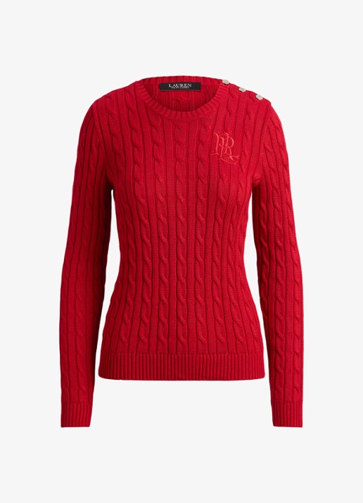 Ralph Lauren Kabelgebreide trui met logoborduring - voorkant 4 ralph red / rood