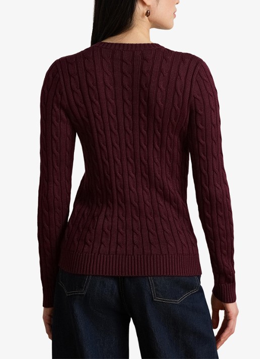 Ralph Lauren Kabelgebreide trui met logoborduring - achterkant 3 dark garnet / bordeauxrood