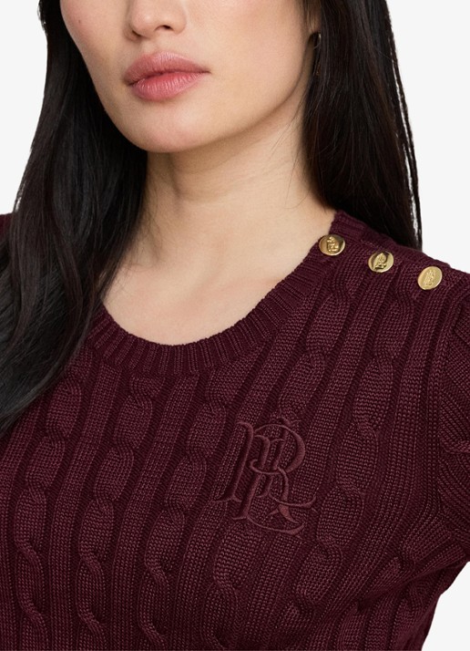 Ralph Lauren Kabelgebreide trui met logoborduring - detail 2 dark garnet / bordeauxrood