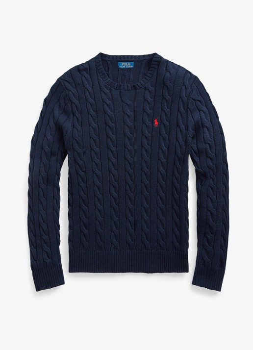 Ralph Lauren Kabelgebreide trui met logoborduring - voorkant 7 hunter navy / blauw