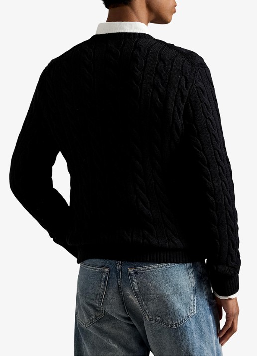 Ralph Lauren Kabelgebreide trui met logoborduring - achterkant 5 polo black / zwart