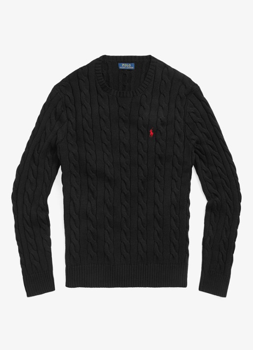 Ralph Lauren Kabelgebreide trui met logoborduring - voorkant polo black / zwart