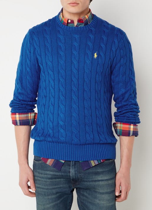 Ralph Lauren Kabelgebreide trui met logoborduring - detail heritage blue-2zbc