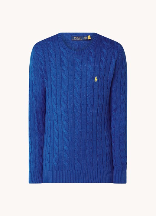 Ralph Lauren Kabelgebreide trui met logoborduring - voorkant 3 heritage blue-2zbc