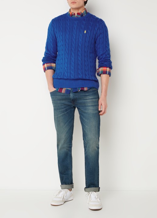 Ralph Lauren Kabelgebreide trui met logoborduring - voorkant 4 heritage blue-2zbc