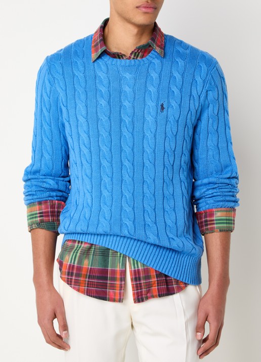 Ralph Lauren Kabelgebreide trui met logoborduring - detail blue orbit-1n60