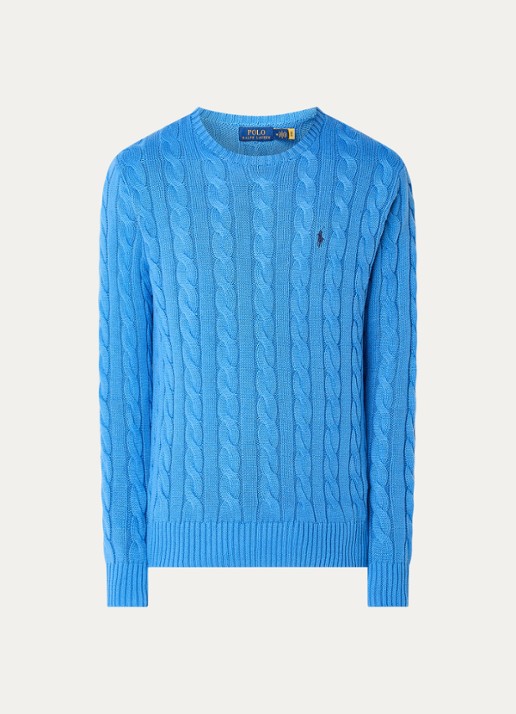 Ralph Lauren Kabelgebreide trui met logoborduring - voorkant 2 blue orbit-1n60