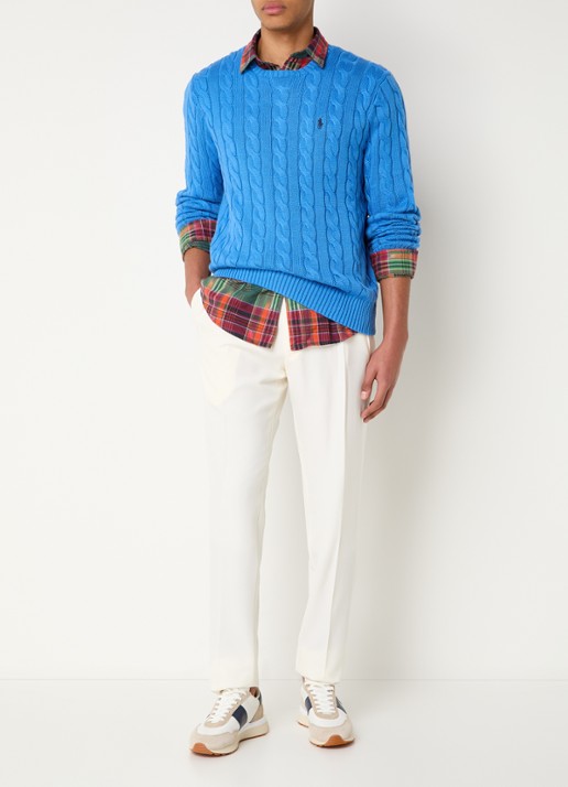 Ralph Lauren Kabelgebreide trui met logoborduring - voorkant 3 blue orbit-1n60