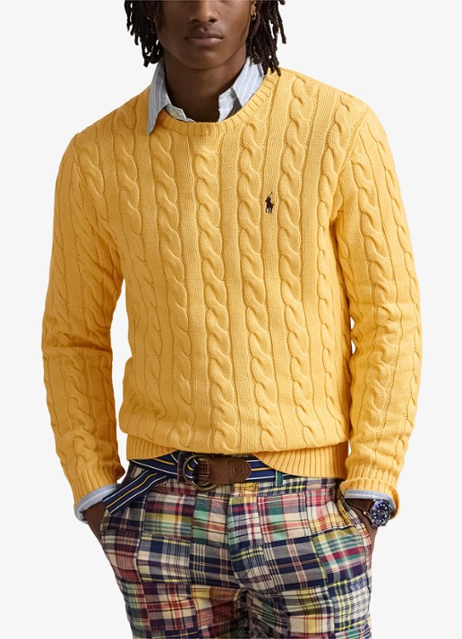 Ralph Lauren Kabelgebreide trui met logoborduring - detail fall yellow-2wsd
