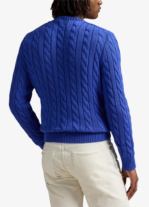 Ralph Lauren Kabelgebreide trui met logoborduring - achterkant bluebell bloom-44ep