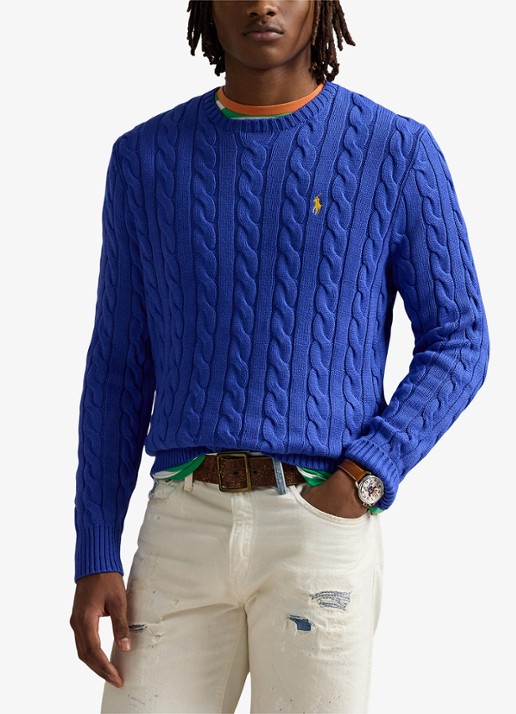 Ralph Lauren Kabelgebreide trui met logoborduring - detail 4 bluebell bloom-44ep